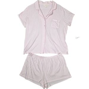 Laura Ashley Striped 2 Piece Pajama Set Pink White Women's XL